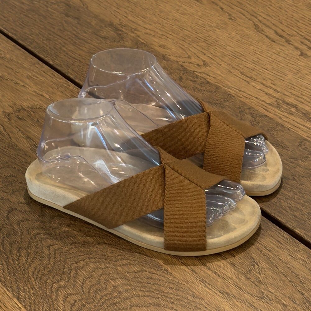 Jenni Kayne Cotton Crossover Slide Sandal Womens EU 37/US 7 Brown Made In Italy